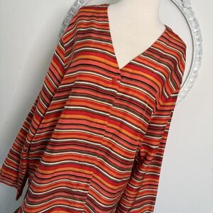 Chaus Career Jacket Women's 14 Orange Red Stripe Silk Long Sleeve Button Front